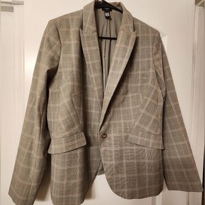 Express Editor Plaid Blazer One Button